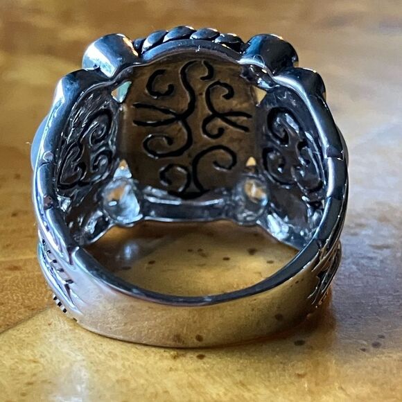 Natural Rainbow Moonstone White Topaz Sterling Silver Cocktail Ring Size 7 - Picture 5 of 9